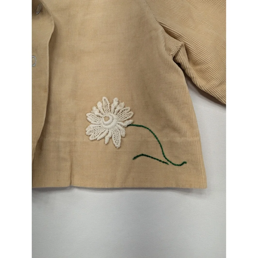Vintage Tan Corduroy Baby Jacket Daisy Applique Snap‎ Front 3 Months Tan Retro